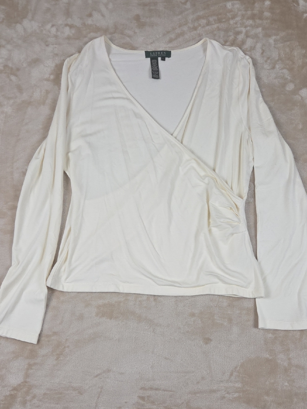 Lauren Ralph Lauren Ivory Wrap-Front Long Sleeve Top